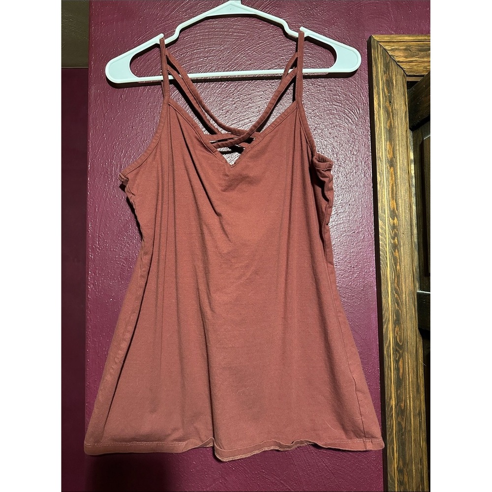 Maurices Womens Large Rust Brown Strappy Lattice V-Neck Cami Tank Top